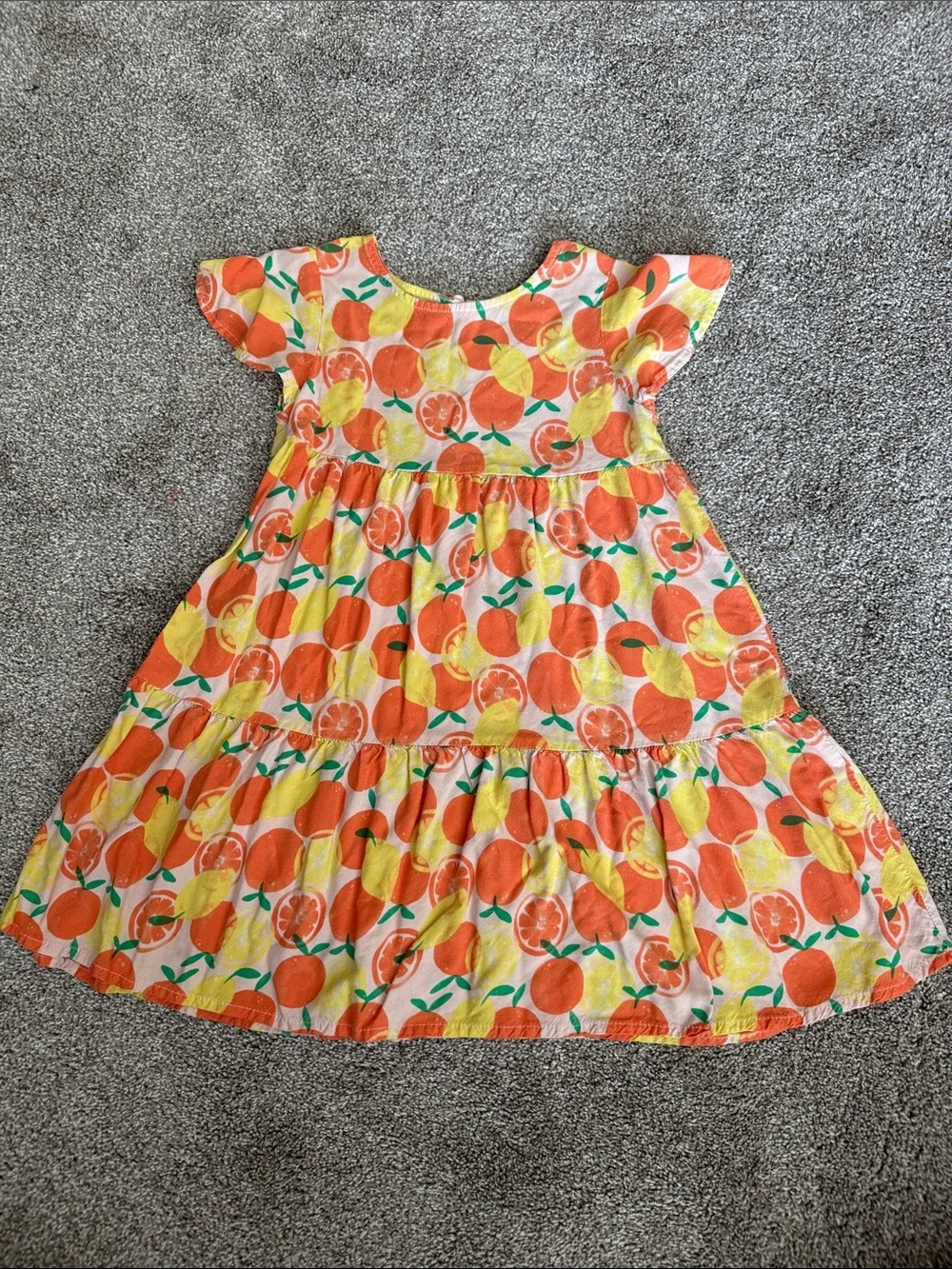 Girls' Orange & Yellow Fruit Print Cotton Dress